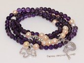 pbr503 Pink Freshwater Pearl with 6mm Amethyst Beads Neckalce