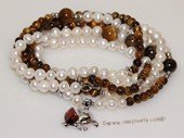 pbr504 White Freshwater Pearl Bracelet with 4mm Tiger Eyes Beads