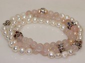 pbr506 White Freshwater Pearl Bracelet with 8mm rose quartz  Beads