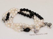 pbr508 Natural white Cultured Freshwater Pearl with Agate Beads Wrap Bracelet