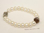 pbr512 Beautiful 8-9mm White Button Pearl & Gemstone Bracelet
