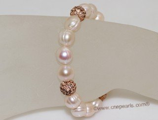 pbr519 Freshwater Pearl Elastic Bracelet with Gold Toned Fitting