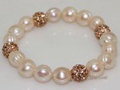 pbr519 Freshwater Pearl Elastic Bracelet with Gold Toned Fitting