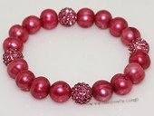 pbr521 Wine Red Freshwater  Pearl Elastic Bracelet with Silver Toned Fitting