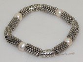 pbr524 Mesh tube shape stretch bracelet with freshwater potato pearl