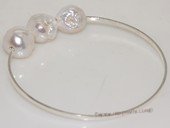 pbr535 Freshwater Pearl Sterling Silver Circle Bangle Bracelet