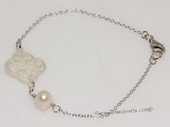 pbr540  Simple and elegant  freshwater  pearl sterling silver chain bracelet