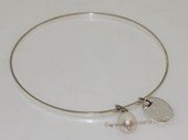 pbr543   Freshwater Pearl Sterling Silver Circle Bangle Bracelet
