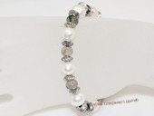 pbr564 White potato pearl and agate bead bracelet with silver Toned Fitting