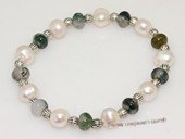 pbr565 White potato pearl and agate bead bracelet with silver Toned Fitting