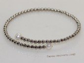pbr570 Silver tone beads bracelet with  freshwater potato pearl