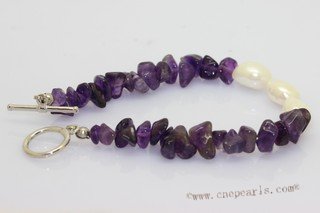pbr598 Hand knotted amethyst and 9-10mm Baroque Nugget Pearl Bracelet