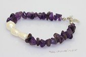 pbr598 Hand knotted amethyst and 9-10mm Baroque Nugget Pearl Bracelet