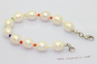 pbr599 White Rice pearl and man made crystal beads bracelet