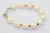 pbr599 White Rice pearl and man made crystal beads bracelet