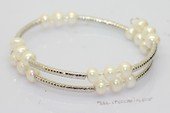 Pbr604 Freshwater Cultured Button Pearl Bracelet Wrap with Silver Tone Metal