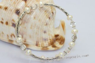 Pbr606 Freshwater Cultured Button Pearl Bracelet Wrap with Silver Tone Metal