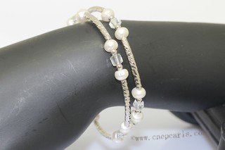 Pbr608 Freshwater Cultured Button Pearl Bracelet Wrap with Silver Tone Metal