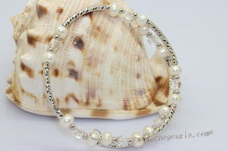 Pbr608 Freshwater Cultured Button Pearl Bracelet Wrap with Silver Tone Metal