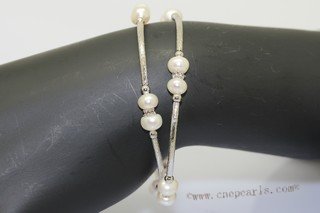 Pbr610 Silver Tone Metal Freshwater Cultured Button Pearl Wrap Bracelet