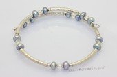 Pbr620 Silver Tone Metal Freshwater Cultured Button Pearl Wrap Bracelet