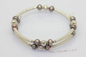 Pbr621 Silver Tone Metal Freshwater Cultured Button Pearl Wrap Bracelet