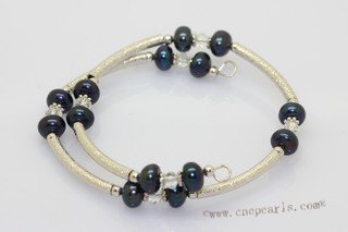 Pbr622 Silver Tone Metal Freshwater Cultured Button Pearl Wrap Bracelet