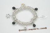 pdbr045 lampwork Charm & Silver-tone Ring Stretch Bracelet