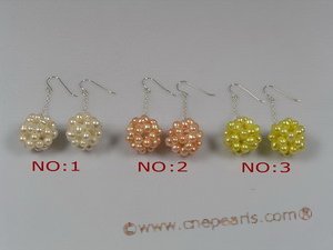 pe043 Sterling 20mm seed pearl ball design dangle earring