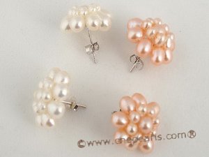 pe050 wholesale Sterling 16mm cluster flower seed pearl stud earring in low price