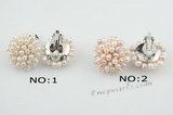 pe056 Plated silver 3-4mm seed pearl cluster flower Clip Earring in wholesale