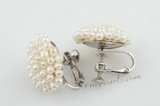 pe057 Stylish non-pierce cluster flower seed pearl plated silver screwback earring