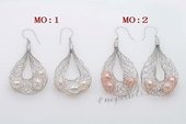 Pe072 Silver Toned Mesh Dangle Earrings with Freshwater Pearl