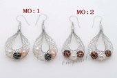 Pe073 Multicolor Potato Pearl Silver Toned Mesh Dangle Earrings