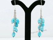 Pe076 Fashion 4-5mm Rice Shape Pearl Dangle Earrings in Blue color