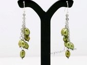 Pe077 Hand Crafted 4-5mm Oliver Green Color Rice Shape Pearl Dangle Earrings