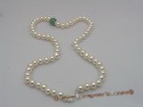 pn002 7-8mm  white button shape pearls & jade necklace