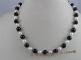 pn006 6-7mm white potato shape pearls & agate beads necklace