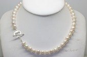 pn012 8-9mm 16" potato shape pearl necklace with  sterling silver heart shape clasp