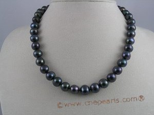pn021 10-11mm black overtone cultured patato shape freshwater pearl necklace