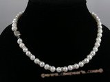 pn022 7-8mm white potato shape pearl necklace with crystal fittings