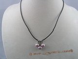 pn036 Black rubber chain necklace with 3pcs purple pearls