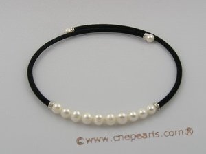 pn038 black rubber cord & Cultured potato shape Pearl  Necklace