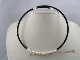 pn038 black rubber cord & Cultured potato shape Pearl  Necklace