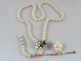 pn042 Charming white potato shape pearl necklace with flower clasp