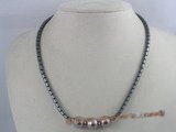 pn049 Beautiful tungsten steel beads necklace with purple shell pearls beads