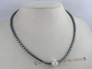 pn050 Beautiful tungsten steel beads necklace with white shell pearls beads