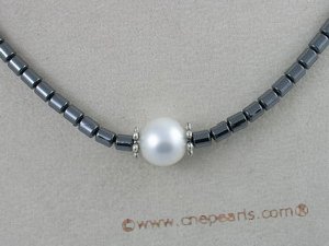 pn050 Beautiful tungsten steel beads necklace with white shell pearls beads