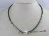 pn050 Beautiful tungsten steel beads necklace with white shell pearls beads