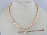 pn059 Beautiful pink rice shape cultured pearl neckalce